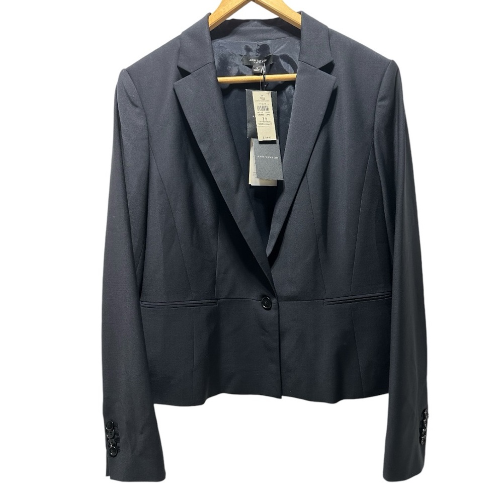 Ann Taylor NWT The One-Button Sophia Blazer in Midnight Blue Tropical Wool Sz 14